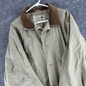 Vtg LL Bean Men Field Jacket Tan Corduroy Collar Cotton Lined Casual Outerwear L